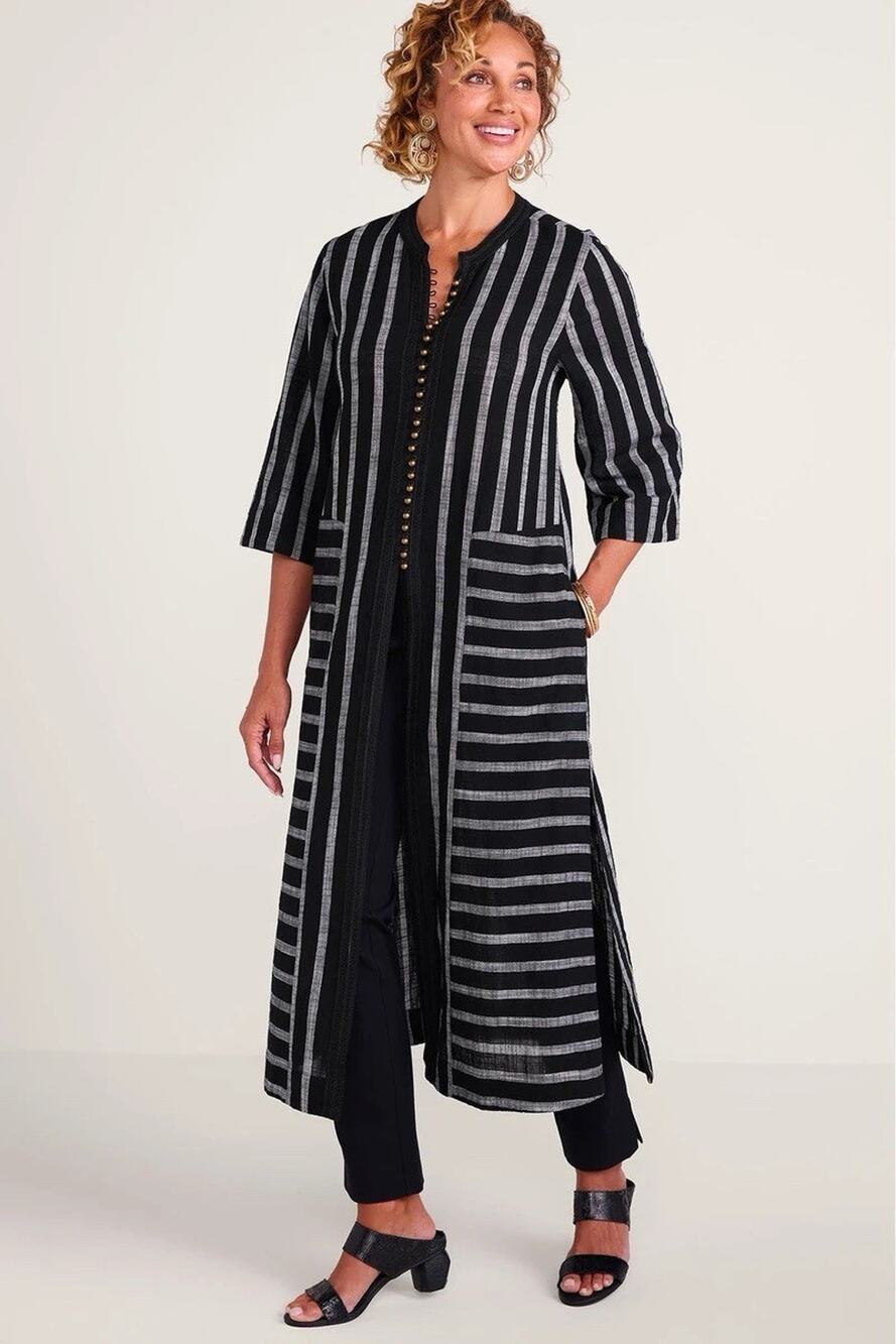 Soft Surroundings Moroccan Topper Black White Stripe Tunic Duster Large Petite